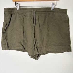 Universal Thread Shorts Linen Blend Olive Green Pull On Elastic Tie Women XL
